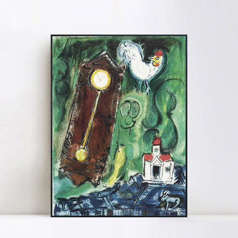 INVIN ART Framed Canvas Giclee Print Art Crow by Marc Chagall Wall Art Living Room Home Office Decorations