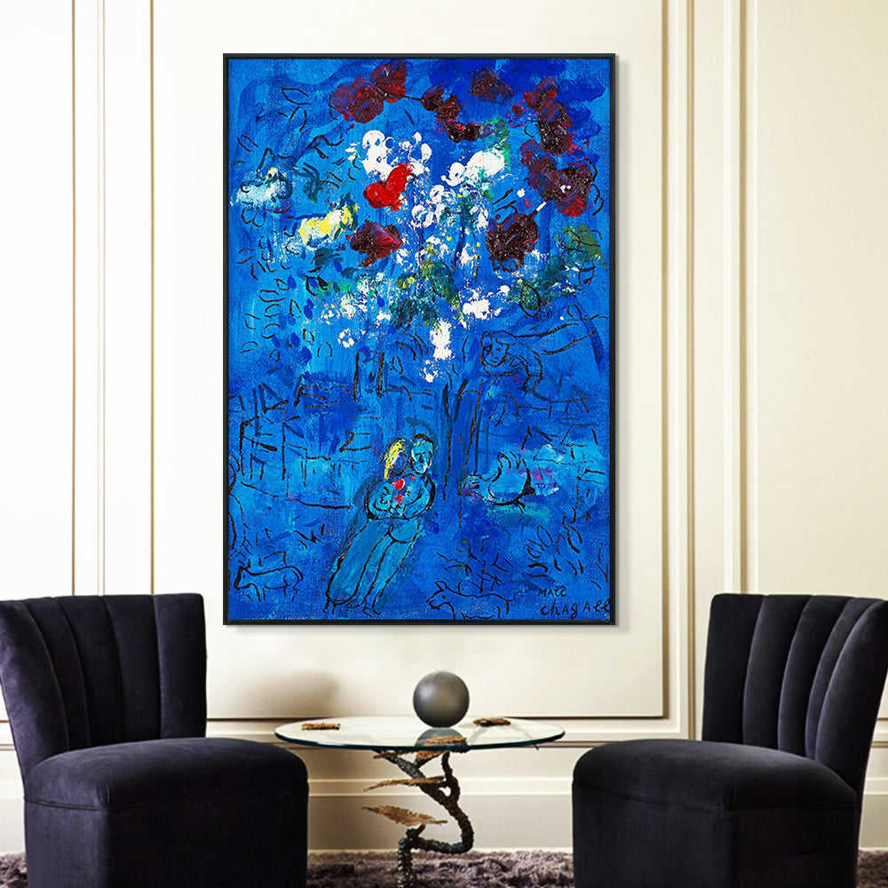 INVIN ART Framed Canvas Giclee Print Art Le Bouquet Au Dessus De Vence Flower by Marc Chagall Wall Art