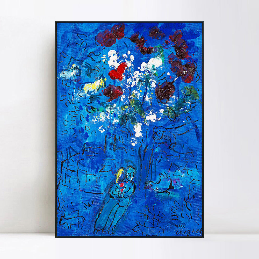 INVIN ART Framed Canvas Giclee Print Art Le Bouquet Au Dessus De Vence Flower by Marc Chagall Wall Art
