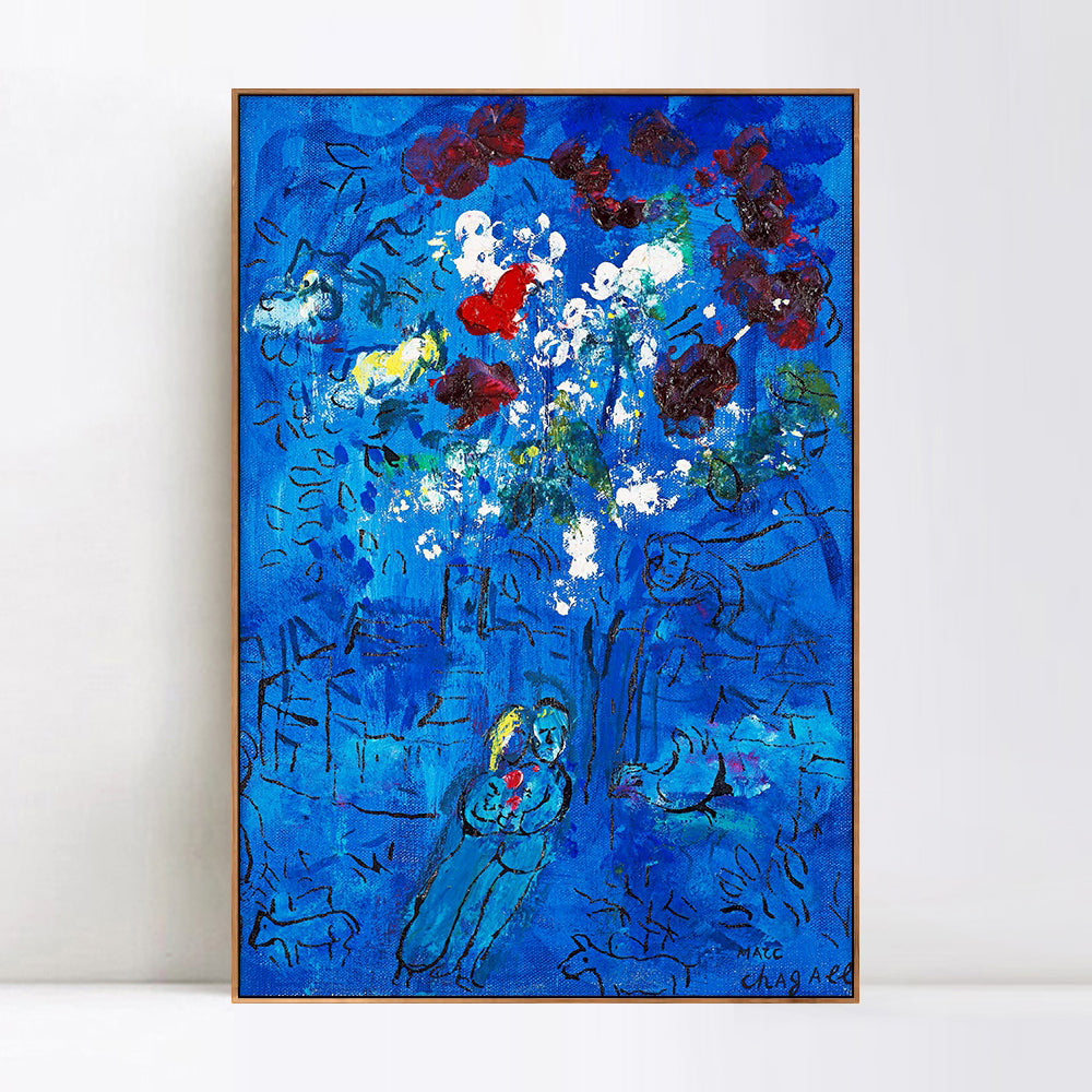 INVIN ART Framed Canvas Giclee Print Art Le Bouquet Au Dessus De Vence Flower by Marc Chagall Wall Art