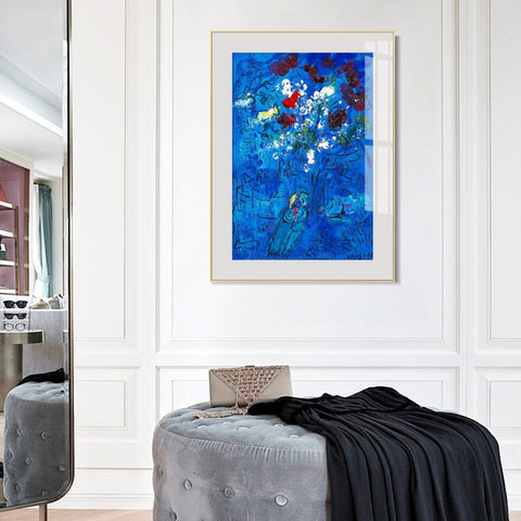 INVIN ART Mental Framed Canvas Giclee Print Art Flower by Marc Chagall Wall Art Living Room Home Office Decorations