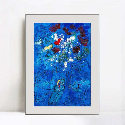 INVIN ART Mental Framed Canvas Giclee Print Art Flower by Marc Chagall Wall Art Living Room Home Office Decorations