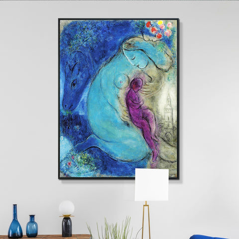 INVIN ART Framed Canvas Giclee Print Art Mother and Baby by Marc Chagall Wall Art Living Room Home Office Decorations