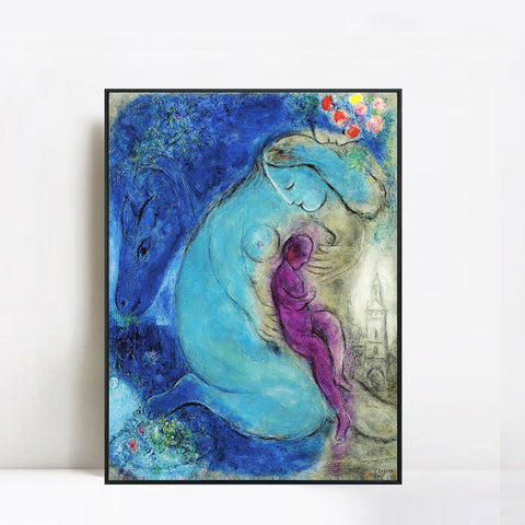 INVIN ART Framed Canvas Giclee Print Art Mother and Baby by Marc Chagall Wall Art Living Room Home Office Decorations