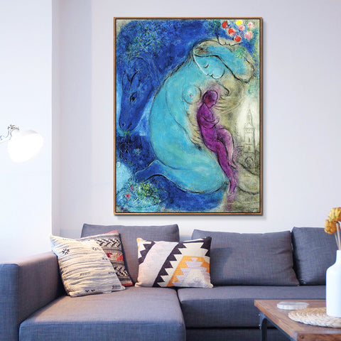 INVIN ART Framed Canvas Giclee Print Art Mother and Baby by Marc Chagall Wall Art Living Room Home Office Decorations