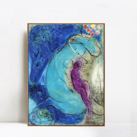 INVIN ART Framed Canvas Giclee Print Art Mother and Baby by Marc Chagall Wall Art Living Room Home Office Decorations