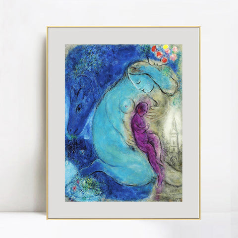 INVIN ART Mental Framed Canvas Giclee Print Art Mother and baby by Marc Chagall Wall Art Living Room Home Office Decorations