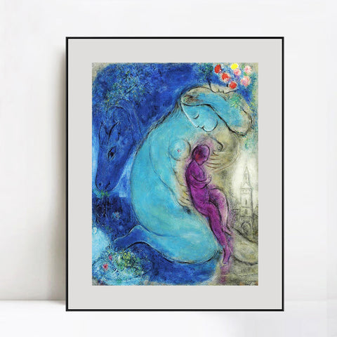 INVIN ART Mental Framed Canvas Giclee Print Art Mother and baby by Marc Chagall Wall Art Living Room Home Office Decorations