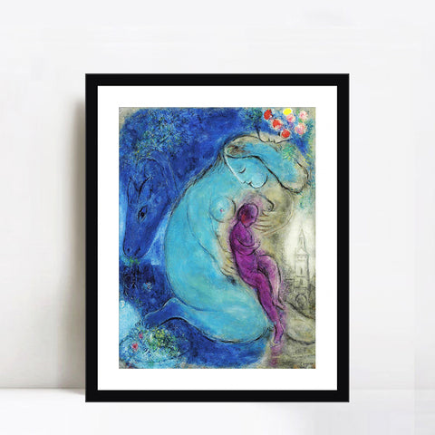 INVIN ART Framed Canvas Giclee Print Art Mother and Baby by Marc Chagall Wall Art Living Room Home Office Decorations