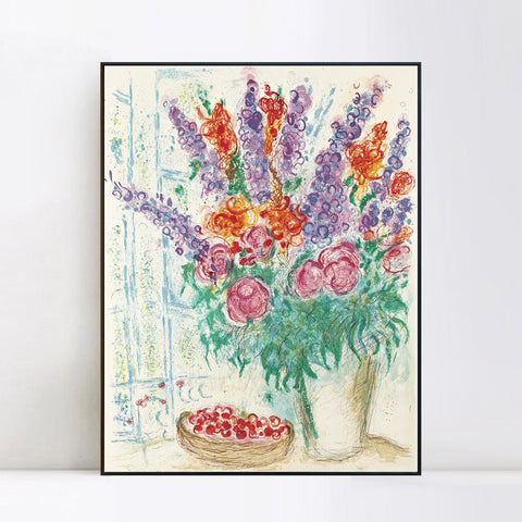 INVIN ART Framed Canvas Giclee Print Art Flower#16 by Marc Chagall Wall Art Living Room Home Office Decorations