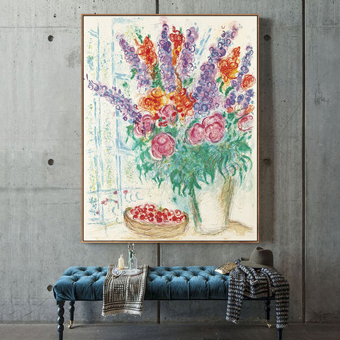 INVIN ART Framed Canvas Giclee Print Art Flower#16 by Marc Chagall Wall Art Living Room Home Office Decorations