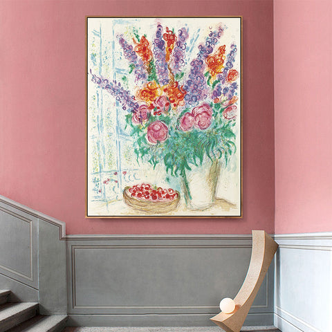 INVIN ART Framed Canvas Giclee Print Art Flower#16 by Marc Chagall Wall Art Living Room Home Office Decorations