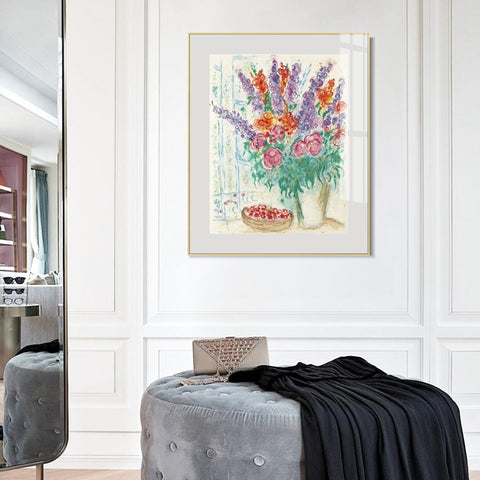 INVIN ART Mental Framed Canvas Giclee Print Art Flower #78 by Marc Chagall Wall Art Living Room Home Office Decorations