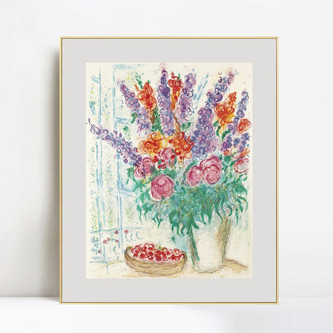 INVIN ART Mental Framed Canvas Giclee Print Art Flower #78 by Marc Chagall Wall Art Living Room Home Office Decorations