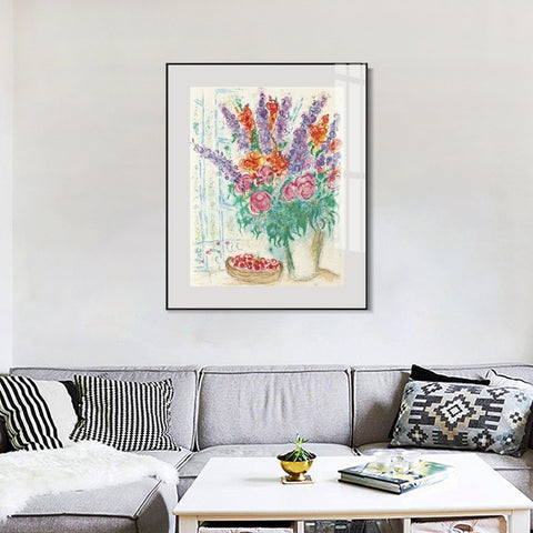 INVIN ART Mental Framed Canvas Giclee Print Art Flower #78 by Marc Chagall Wall Art Living Room Home Office Decorations