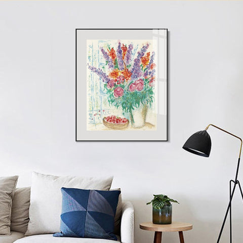 INVIN ART Mental Framed Canvas Giclee Print Art Flower #78 by Marc Chagall Wall Art Living Room Home Office Decorations