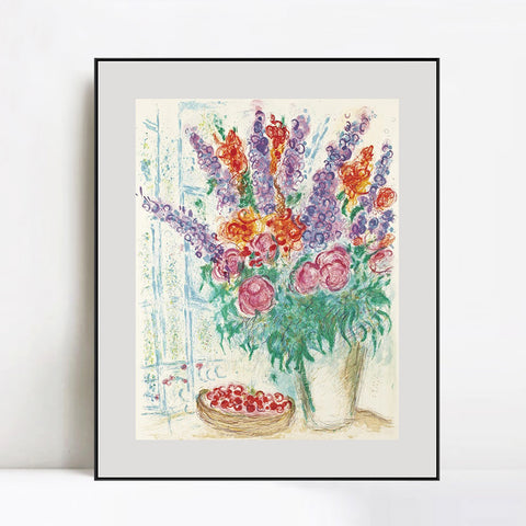 INVIN ART Mental Framed Canvas Giclee Print Art Flower #78 by Marc Chagall Wall Art Living Room Home Office Decorations