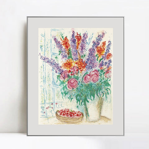 INVIN ART Mental Framed Canvas Giclee Print Art Flower #78 by Marc Chagall Wall Art Living Room Home Office Decorations