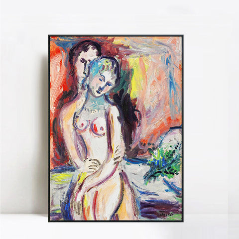 INVIN ART Framed Canvas Giclee Print Art Hug#1 by Marc Chagall Wall Art Living Room Home Office Decorations