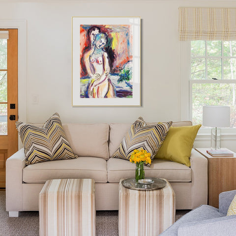 INVIN ART Mental Framed Canvas Giclee Print Art Hug 1 by Marc Chagall Wall Art Living Room Home Office Decorations