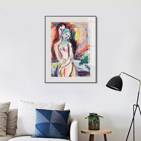 INVIN ART Mental Framed Canvas Giclee Print Art Hug 1 by Marc Chagall Wall Art Living Room Home Office Decorations