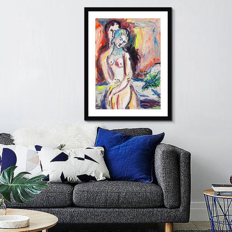 INVIN ART Framed Canvas Giclee Print Art Hug#1 by Marc Chagall Wall Art Living Room Home Office Decorations