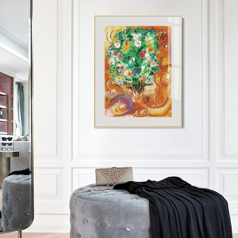 INVIN ART Mental Framed Canvas Giclee Print Art Flower 22 by Marc Chagall Wall Art Living Room Home Office Decorations