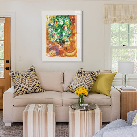 INVIN ART Mental Framed Canvas Giclee Print Art Flower 22 by Marc Chagall Wall Art Living Room Home Office Decorations