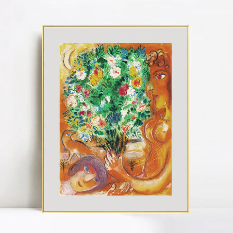 INVIN ART Mental Framed Canvas Giclee Print Art Flower 22 by Marc Chagall Wall Art Living Room Home Office Decorations