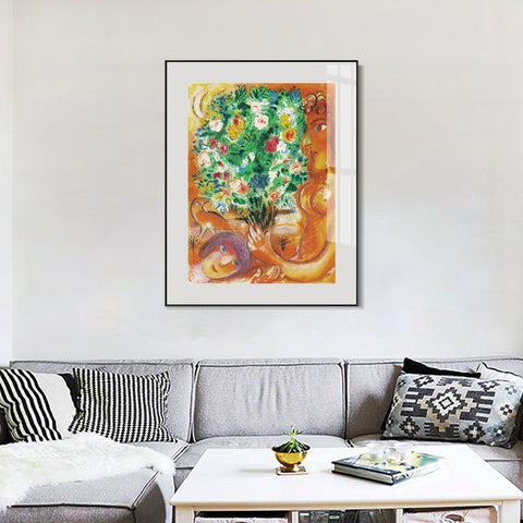 INVIN ART Mental Framed Canvas Giclee Print Art Flower 22 by Marc Chagall Wall Art Living Room Home Office Decorations