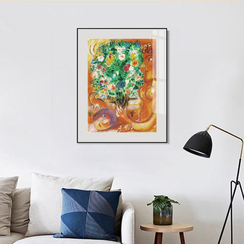 INVIN ART Mental Framed Canvas Giclee Print Art Flower 22 by Marc Chagall Wall Art Living Room Home Office Decorations