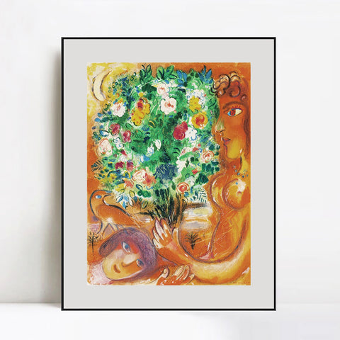 INVIN ART Mental Framed Canvas Giclee Print Art Flower 22 by Marc Chagall Wall Art Living Room Home Office Decorations
