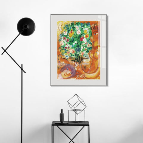 INVIN ART Mental Framed Canvas Giclee Print Art Flower 22 by Marc Chagall Wall Art Living Room Home Office Decorations