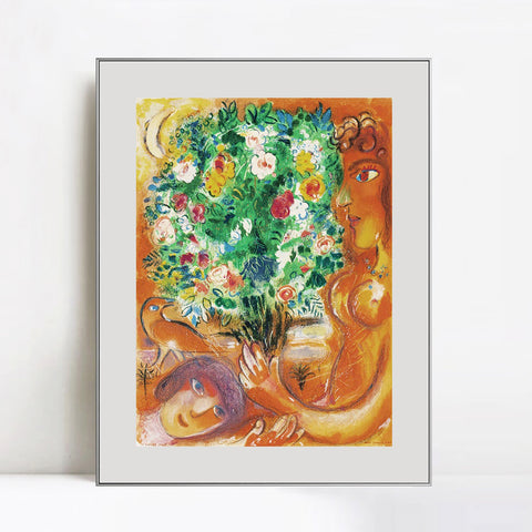 INVIN ART Mental Framed Canvas Giclee Print Art Flower 22 by Marc Chagall Wall Art Living Room Home Office Decorations