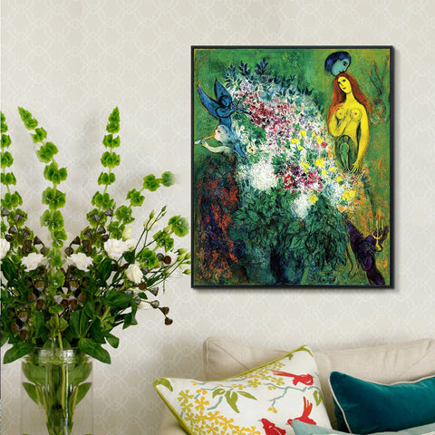 INVIN ART Framed Canvas Giclee Print Art Flower#21  by Marc Chagall Wall Art Living Room Home Office Decorations
