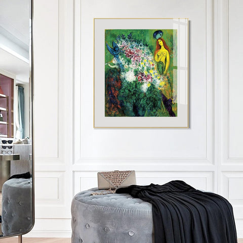 INVIN ART Mental Framed Canvas Giclee Print Art Flower 21 by Marc Chagall Wall Art Living Room Home Office Decorations