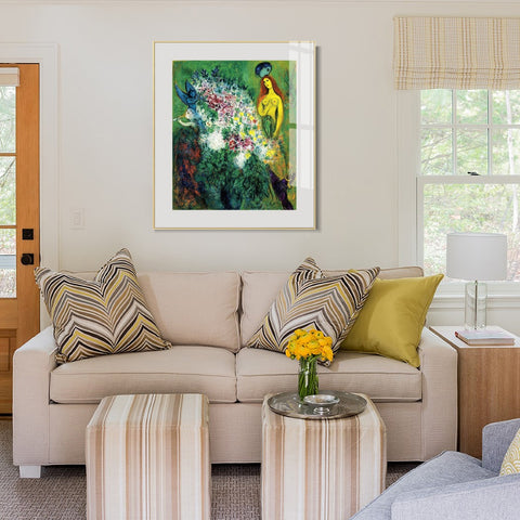 INVIN ART Mental Framed Canvas Giclee Print Art Flower 21 by Marc Chagall Wall Art Living Room Home Office Decorations