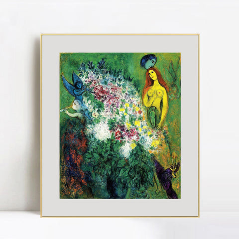 INVIN ART Mental Framed Canvas Giclee Print Art Flower 21 by Marc Chagall Wall Art Living Room Home Office Decorations