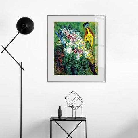 INVIN ART Mental Framed Canvas Giclee Print Art Flower 21 by Marc Chagall Wall Art Living Room Home Office Decorations