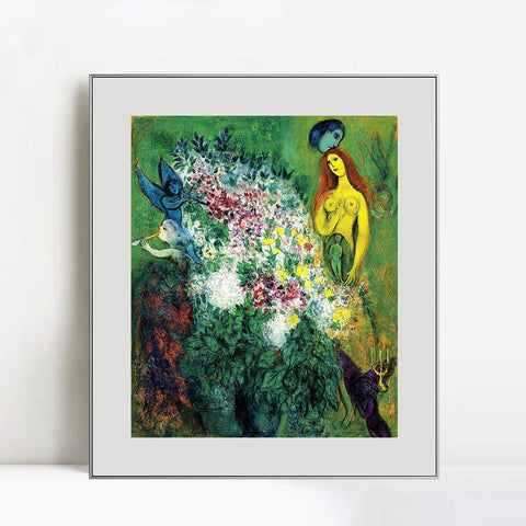 INVIN ART Mental Framed Canvas Giclee Print Art Flower 21 by Marc Chagall Wall Art Living Room Home Office Decorations