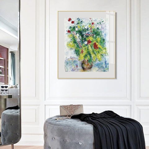 INVIN ART Mental Framed Canvas Giclee Print Art Flower 20 by Marc Chagall Wall Art Living Room Home Office Decorations