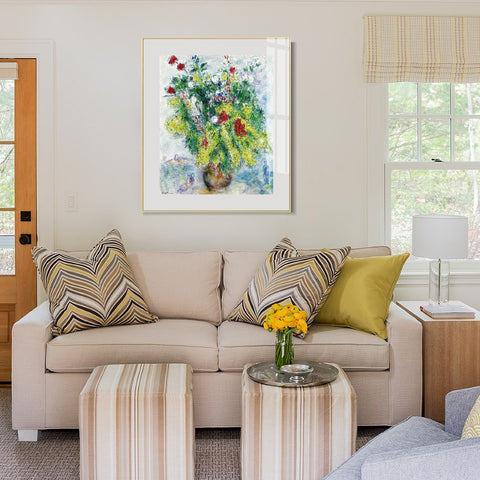 INVIN ART Mental Framed Canvas Giclee Print Art Flower 20 by Marc Chagall Wall Art Living Room Home Office Decorations