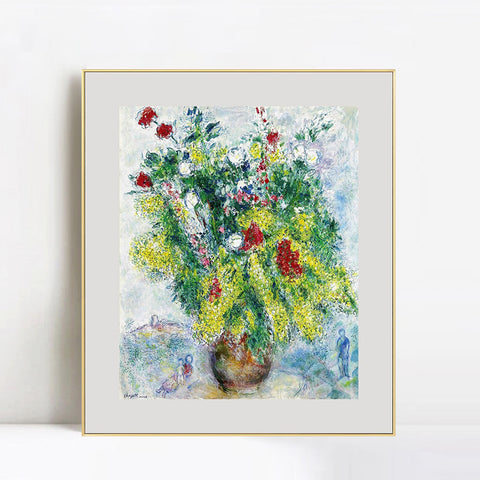 INVIN ART Mental Framed Canvas Giclee Print Art Flower 20 by Marc Chagall Wall Art Living Room Home Office Decorations