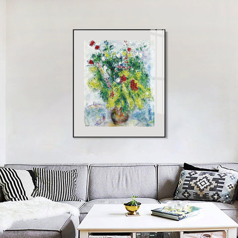 INVIN ART Mental Framed Canvas Giclee Print Art Flower 20 by Marc Chagall Wall Art Living Room Home Office Decorations