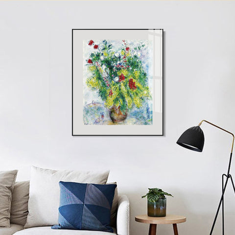 INVIN ART Mental Framed Canvas Giclee Print Art Flower 20 by Marc Chagall Wall Art Living Room Home Office Decorations