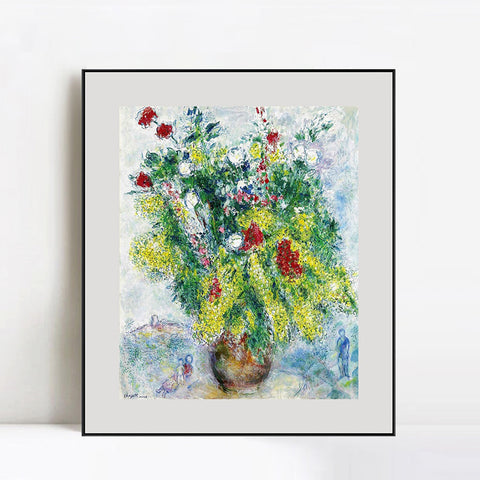 INVIN ART Mental Framed Canvas Giclee Print Art Flower 20 by Marc Chagall Wall Art Living Room Home Office Decorations