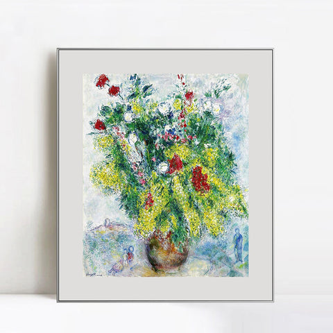 INVIN ART Mental Framed Canvas Giclee Print Art Flower 20 by Marc Chagall Wall Art Living Room Home Office Decorations