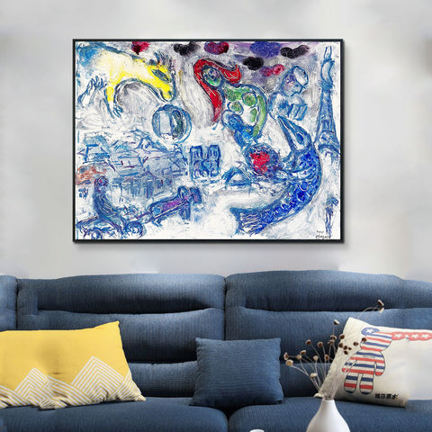INVIN ART Framed Canvas Giclee Print Art Woman by Marc Chagall Wall Art Living Room Home Office Decorations