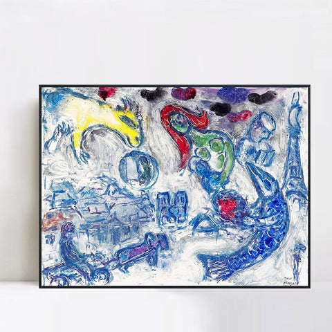 INVIN ART Framed Canvas Giclee Print Art Woman by Marc Chagall Wall Art Living Room Home Office Decorations