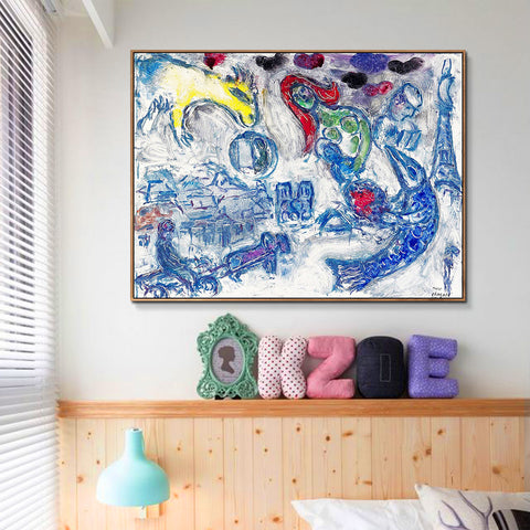 INVIN ART Framed Canvas Giclee Print Art Woman by Marc Chagall Wall Art Living Room Home Office Decorations